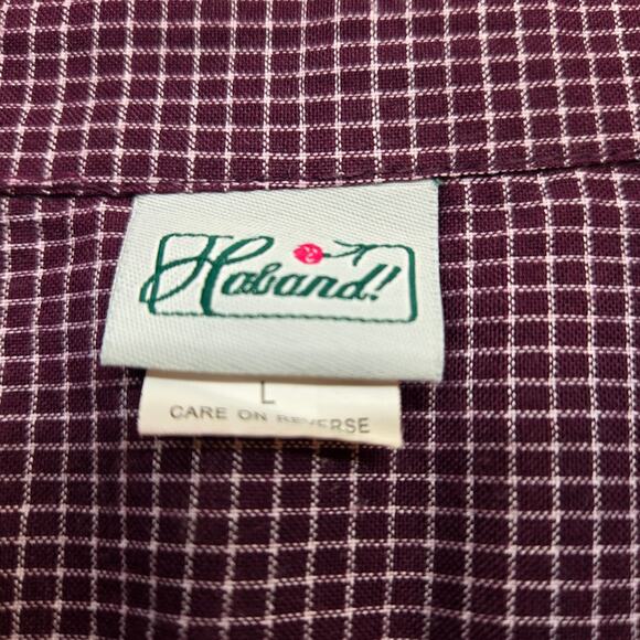 Haland Men's Shirt Large L Dress Button Down Maroon Checked Top - Picture 5 of 8